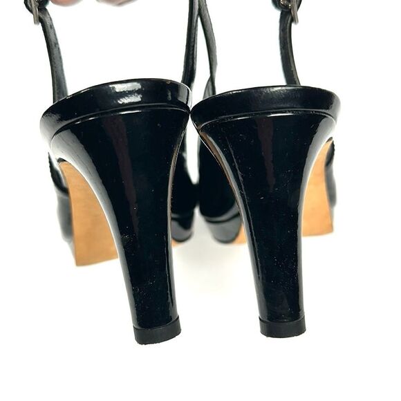 Stuart Weitzman Patent Leather Black Platform Pumps Slingback Peep Toe US 8,5 - Picture 9 of 16